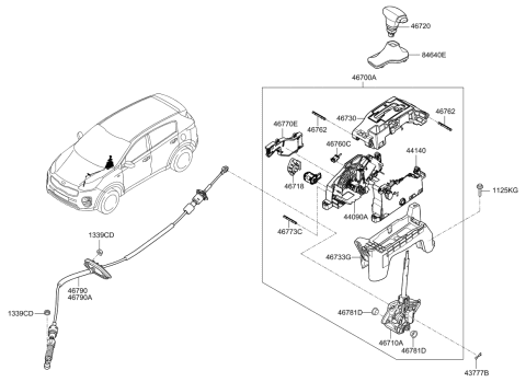 2017 Kia Sportage Automatic Transmission Shift Control Cable Diagram for 46790D9400