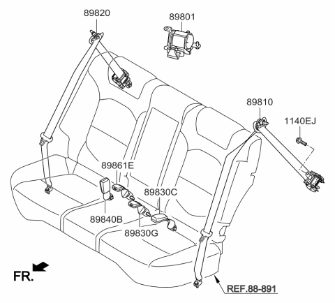 2018 Kia Sportage Rear Seat Belt Assembly Center Diagram for 89850D9500WK