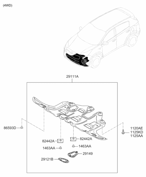 2018 Kia Sportage Panel-Under Cover Front Diagram for 29110D9600