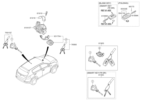 2017 Kia Sportage Door Key Sub Set, Left Diagram for 81970D9C00