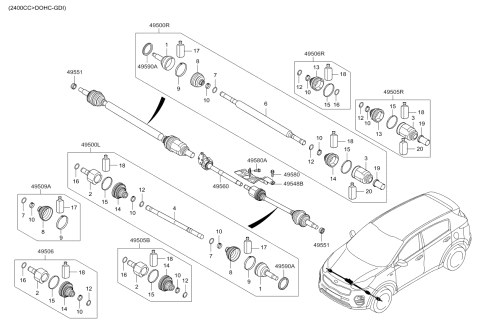 2017 Kia Sportage Shaft Assembly-Drive,LH Diagram for 49500D9150