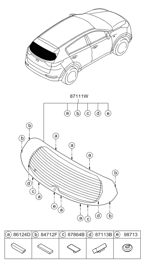 2018 Kia Sportage Rear Window Glass & Moulding Diagram