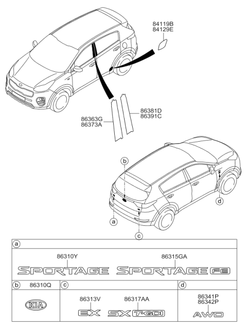 2018 Kia Sportage All Wheel Drive Emblem, Right Diagram for 86342D9000