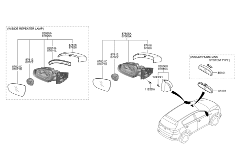 2018 Kia Sportage Outside Rear View Mirror Assembly, Left Diagram for 87610D9660