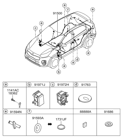 2017 Kia Sportage Wiring Assembly-Floor Diagram for 91508D9522