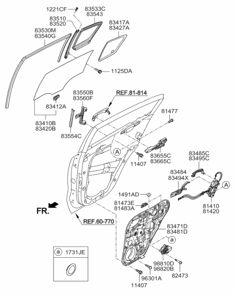 2016 Kia Sportage Rear Door Window Regulator & Glass Diagram