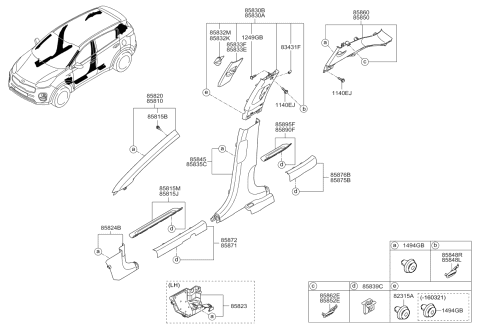 2019 Kia Sportage Trim Assembly-COWL Side Diagram for 85824D9000GBU