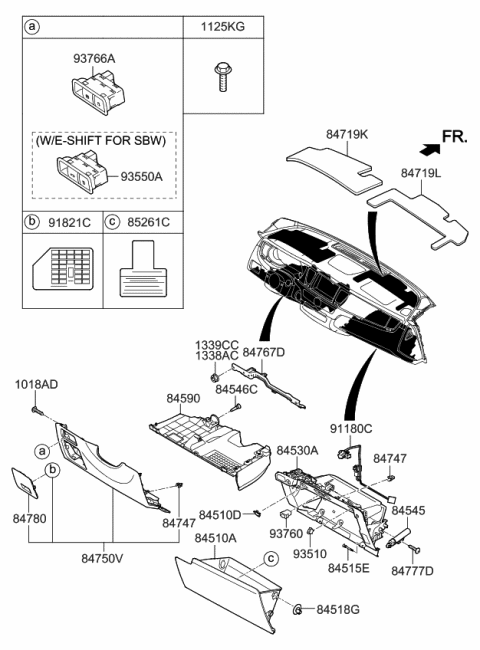 2015 Kia K900 Stopper-Glove Box Diagram for 845172P000BNH