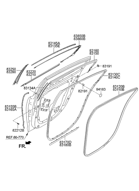 2015 Kia K900 WEATHERSTRIP-Rear Door Body Side Diagram for 831103T000KWH