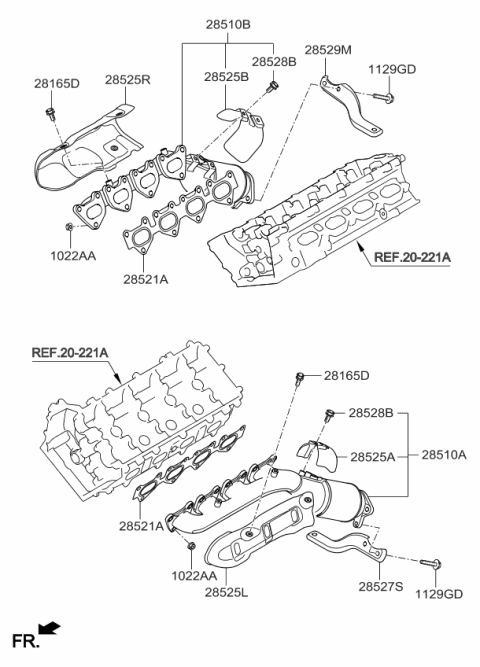 2015 Kia K900 Exhaust Manifold Catalytic Assembly, Left Diagram for 285103F450