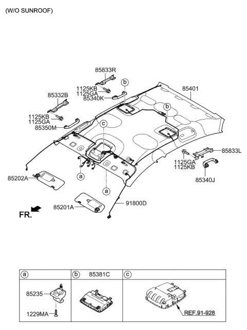 2015 Kia K900 Sunvisor & Head Lining Diagram 1