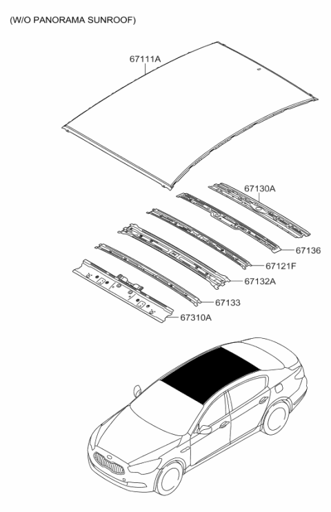 2015 Kia K900 Rail Assembly-Roof Front Diagram for 671213T000