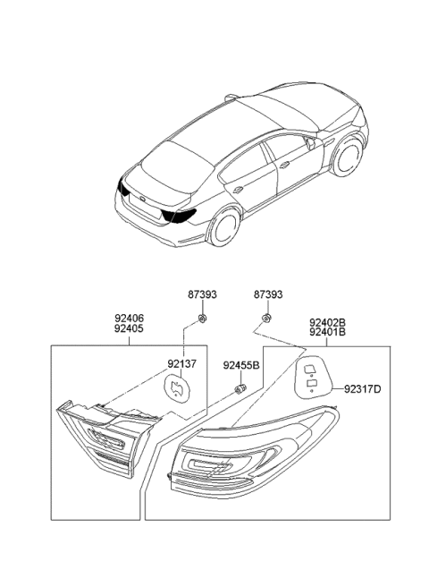 2015 Kia K900 Lamp Assembly-Rear Combination Inside Diagram for 924033T020