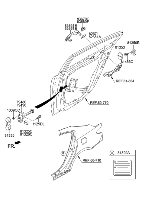 2015 Kia K900 Cover-Rear Door Outside Handle Diagram for 836523T100ABT