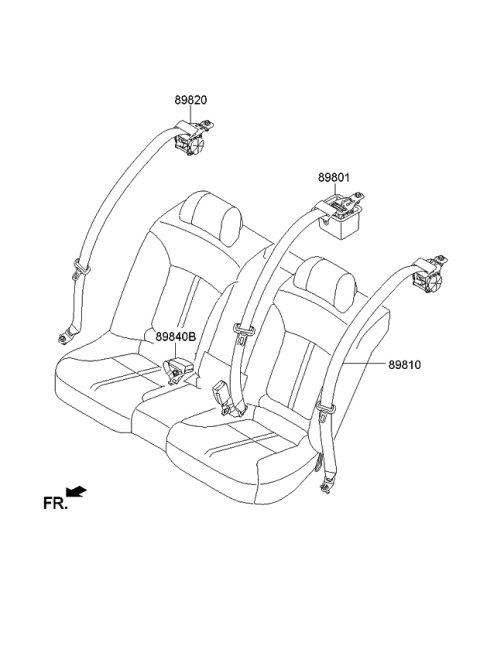 2015 Kia K900 Rear Seat Belt Buckle Assembly Right Diagram for 898403T500WK