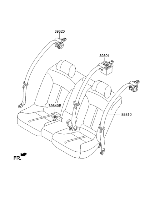 2015 Kia K900 Rear Seat Belt Assembly Center Diagram for 898503T500WK