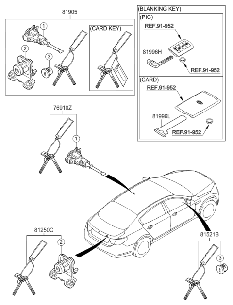 2015 Kia K900 Lock Key & Cylinder Set Diagram for 819053T010