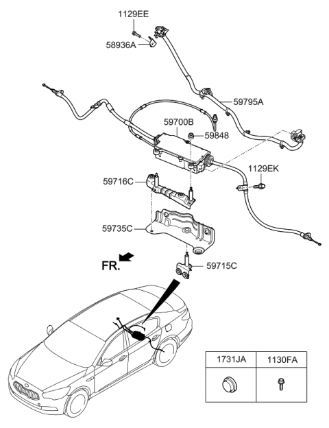 2015 Kia K900 Parking Brake Assembly Diagram for 597003T500