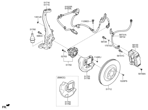 2015 Kia K900 Front Wheel Hub Assembly Diagram for 517503T000