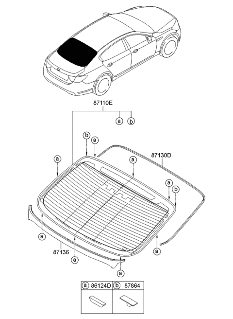 2015 Kia K900 Rear Window Glass & Moulding Diagram