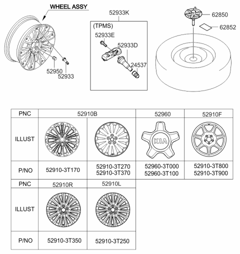 2015 Kia K900 Wheel Assembly-Aluminum Diagram for 529103T350