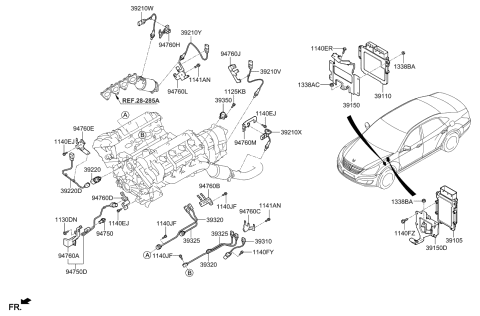 2015 Kia K900 Oxygen Sensor Assembly, Rear Right Diagram for 392103F070