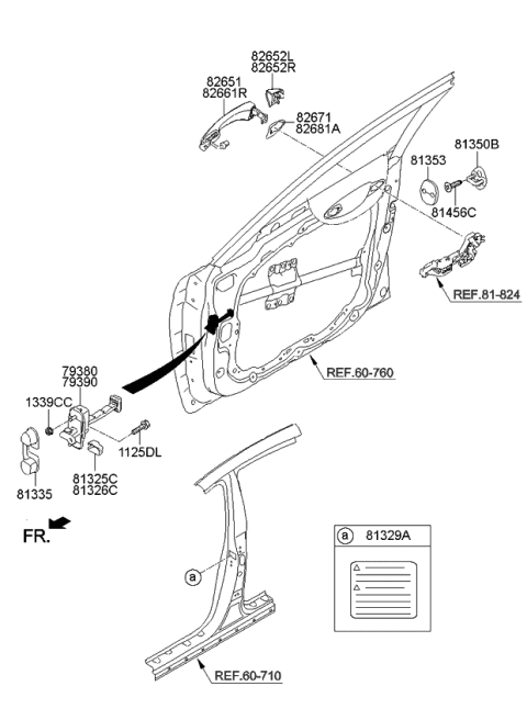 2015 Kia K900 Door Outside Handle Assembly, Right Diagram for 826613T100ABP