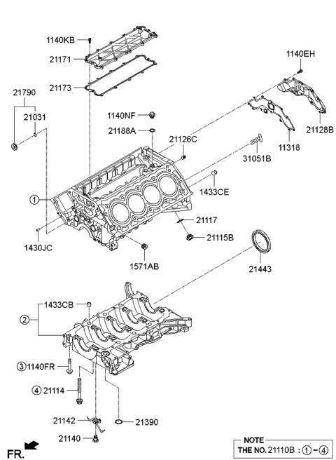2015 Kia K900 Cover-Cylinder Block Diagram for 211163F300