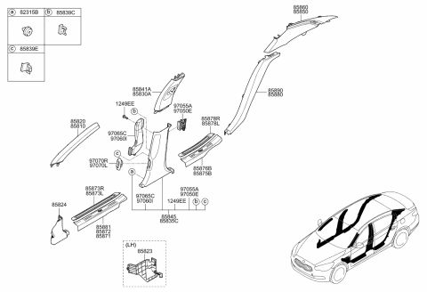 2015 Kia K900 Grille Assembly-Pillar Air VENTLIATOR Diagram for 970503T000WK
