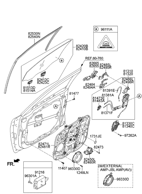 2015 Kia K900 Front Door Window Regulator & Glass Diagram