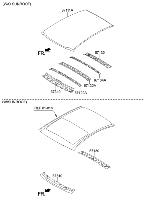 2014 Kia Optima Korean made Roof Panel Diagram