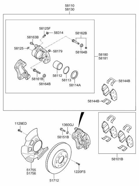 2015 Kia Optima Korean made Brake-Front Wheel Diagram