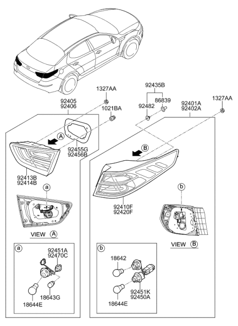 2015 Kia Optima Rear Combination Holder & Wiring, Outside Diagram for 924522T520