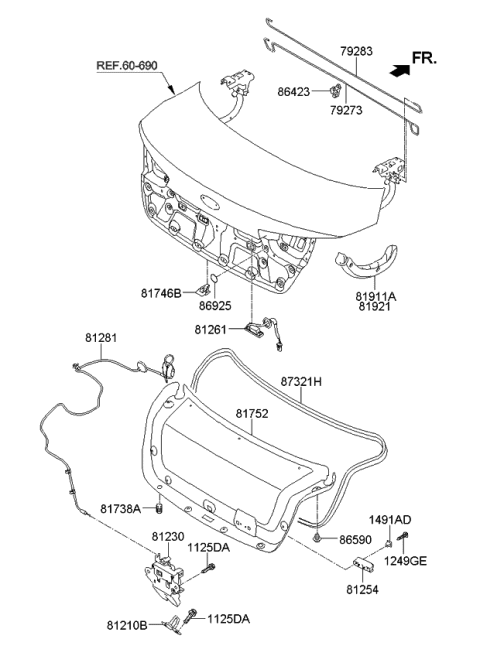 2014 Kia Optima Cover-Trunk Lid Hinge Arm Diagram for 819112T500