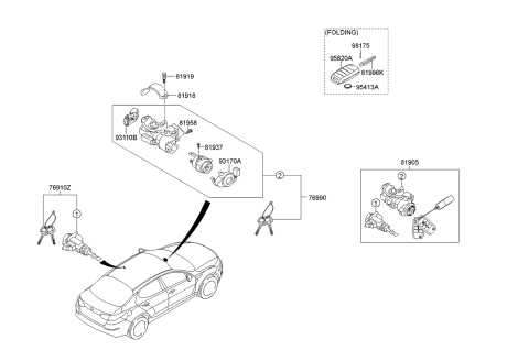 2015 Kia Optima Key & Cylinder Set Diagram