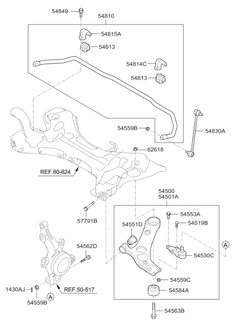 2015 Kia Optima Bush-Front Lower Arm"A" Diagram for 545512T000