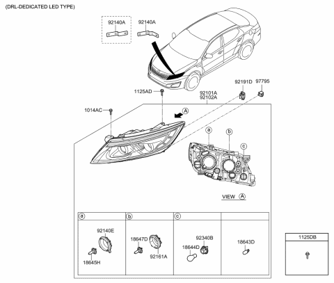 2014 Kia Optima Driver Side Headlight Assembly Diagram for 921012T550