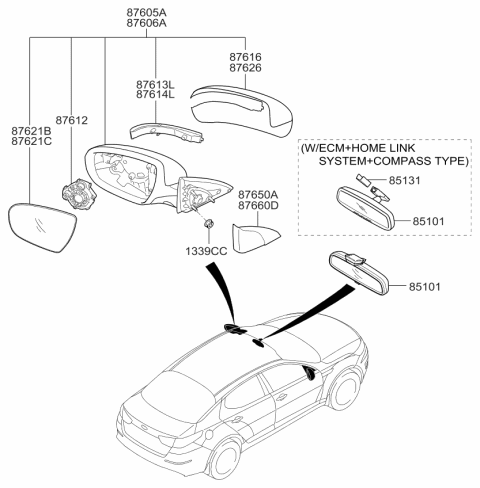 2014 Kia Optima SCALP-Outside Rear View Mi Diagram for 876262T010