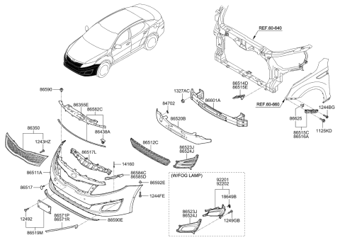 2014 Kia Optima Front Fog Lamp Assembly, Left Diagram for 922012T550