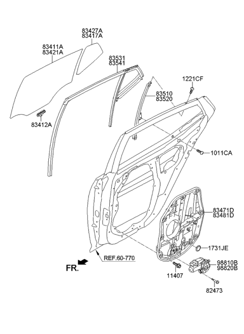 2014 Kia Optima Rear Door Window Regulator & Glass Diagram