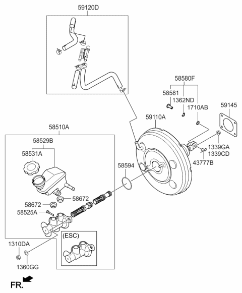 2014 Kia Optima Brake Master Cylinder & Booster Diagram