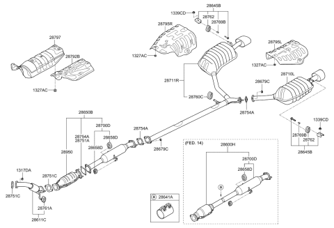 2015 Kia Optima Center Muffler Assembly Diagram for 286502T260