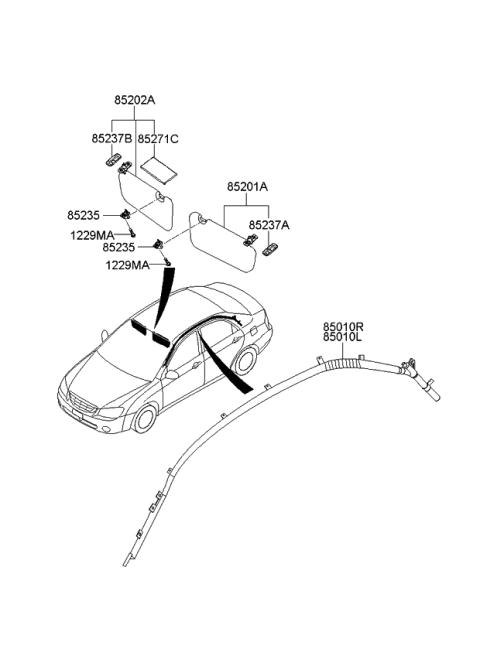 2007 Kia Spectra Curtain Air Bag Module, Left Diagram for 850102F050