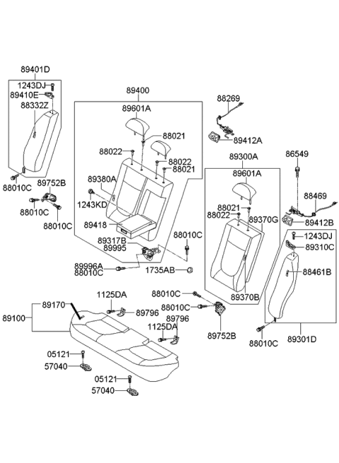 2008 Kia Spectra Rear Seat Cushion Cover Diagram for 891612F011193