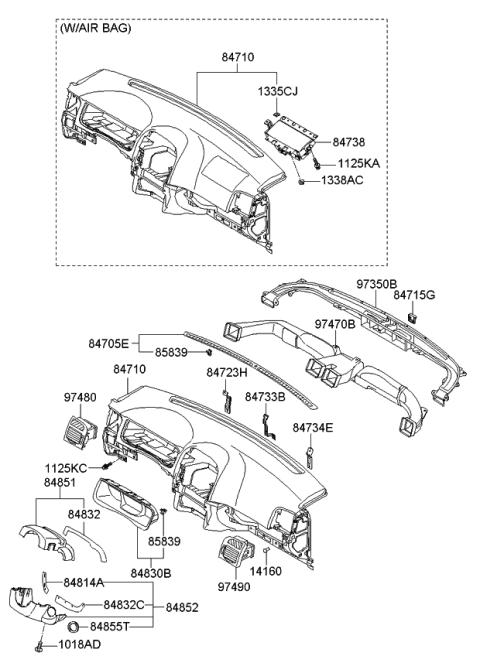 2008 Kia Spectra Crash Pad Upper Diagram