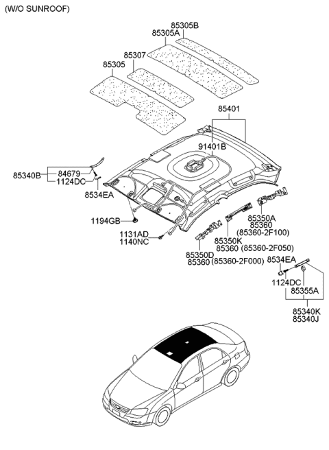 2009 Kia Spectra Sunvisor & Head Lining Diagram 1