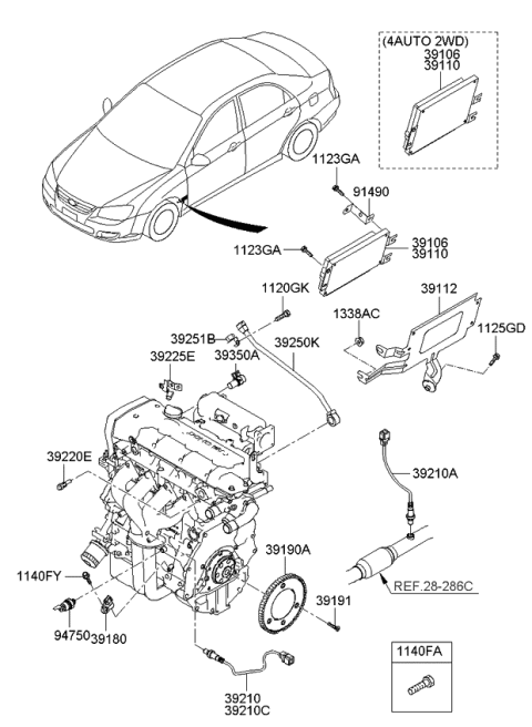 2009 Kia Spectra Computer Assembly Diagram for 3913023522