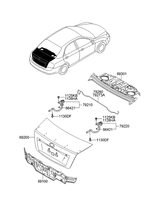 2009 Kia Spectra Trunk Lid & Back Panel Diagram