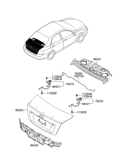 2009 Kia Spectra Bar-Trunk Lid Hinge Diagram for 792832F000