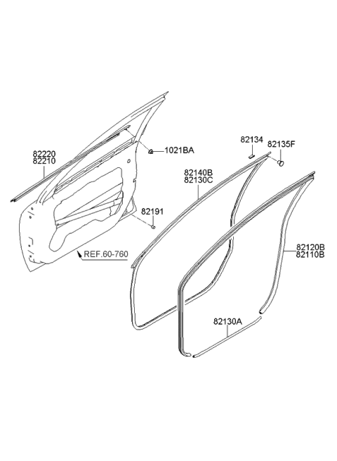 2007 Kia Spectra WEATHERSTRIP-Front Door Body Side Diagram for 821202F00087